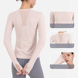Women Clothing Tops Tees T-Shirts Tracksuit Sweatshirt Yoga Wear Fitness Sports Autumn Round Neck Mesh Breathable Quick-drying Running Casual Top Long Sleeve