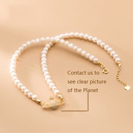 925 sterling silver Pearl Necklace Female Simple Graceful Diamond Planet Sweet Retro Clavicle choker chains