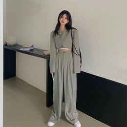 Fashion Casual Style Women Suit Autumn Black Street Suit Short Small Jacket Coat Sweet Elegant Lady Girl Pant Suit 210727