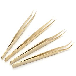 Wholesale Stainless Steel Tweezers For Eyelashes Extension Golden Curler Volume Lashes Grafting Nipper Professional Makeup Tool