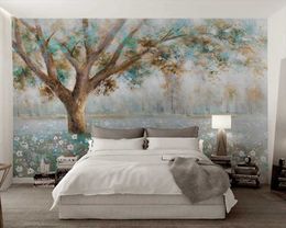 Wallpapers Wellyu Customised 3d Mural Painting A Tree In The Wilderness Fresh Oil Wild Flowers Wallpaper Landscape Background Wall