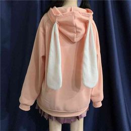 Deeptown Kawaii Hoodie Winter Fashion Korean Style Bunny Coat Sweatshirt Long Sleeve Cute Plus Size Zip Up Hoodie 210910