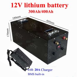 Steel case 12V 300Ah 400Ah lithium ion battery pack for RV caravan solar system electric boat mortorcycle+20A Charger