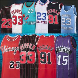 Basketball NCAA MJ 33 Scottie 91 Dennis Pippen Rodman 15 Vince 23 Michael Carter Retro 1995 1996 Ness Ed Jerseys Z4