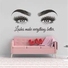 Custom Text Beauty Salon Decal Eyebrows Maky Up Sticker Eyelashes Extension Vinyl Wall Posters Lash Bar Decor