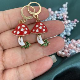 Hoop & Huggie Cute Enamel Mushroom Dangle Earrings Red Gold For Girls Christmas Gift Fashion Jewellery