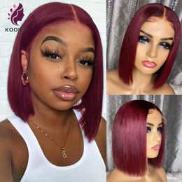 Lace Wigs 99J Burgundy Red 4x4 Straight Short Bob Wig Closure Human Hair  For Women Natural Color Transparent