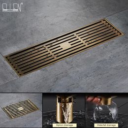 Other Bath & Toilet Supplies Euro Style Antique Brass Bathroom Linear Shower Floor Drain 8*20cm/8*30cm Wire Strainer Art Carved Cover Waste