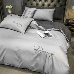 Luxuri Bedding Set Bed Sheet Duvet For Home Duvet Cover Set Bed Linen English Alphabet Embroidery Quilt Cover 211007