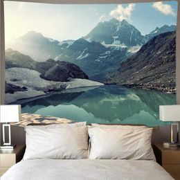 Mountain Blue Lake Tapestry Wall Hanging Landscape Green Grassland Art Wall Cloth Thin Ceiling Decor Blanket Background 210609