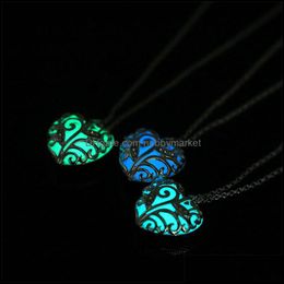 Pendant Necklaces & Pendants Jewellery Heart Shape Hollow Glowing In The Dark Necklace For Women Crystal Luminous Wholesale Christmas Gifts Dr