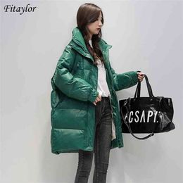 Fitaylor White Duck Down Jacket Woman Stand Collar Long Coat Winter Loose Waterproof Overcoats Parka Snow Outerwear 210923