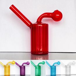 Colorful Thick Glass Oil burner bubbler Integrated glass smoking water bong curved oil rig Pipe Tobacco Bowl red yellow blue green purple transparent Hookah shisha