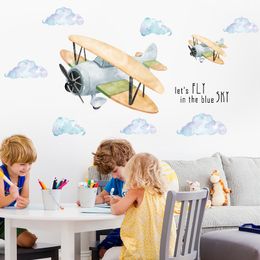Wall Stickers for Kids Rooms Vinyl Sticker for Children Room Chambre Bebe Teen Decoration Aircraft Wall Art 210308