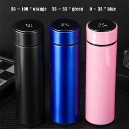 500ml Water Bottle Vacuum Insulated Mug 304 Stainless Steel Led Touches Screen Temperature Display Cup SDF-SHIP 210809