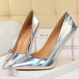 2021 Women 10.5cm High Heels Silver Fetish Pumps Lady Stripper Green Gold Stiletto Wedding Bridal Valentine Scarpin Party Shoes