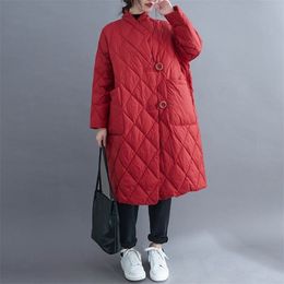 Autumn Winter Women Long Jacket Large Size Quilted Warm Lady Lightweight Coat Oversize Puffer Parkas Wadded Down 211013