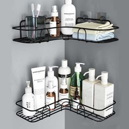 Bathroom Shampoo Shelves Storage Rack Holder Punch Corner Organiser Shower Shelf with Suction Cup Bathroom Accessories 210724