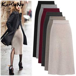 KarSaNy Autumn Winter Knit Pencil Skirt Women Plus Size High Waist Skirts Womens Knited Split Midi Skirt For Women Autumn 6XL 211120