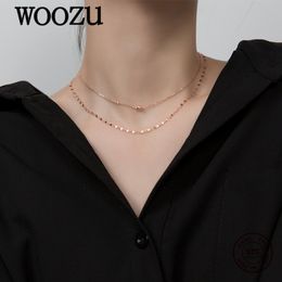 WOOZU Authentic 925 Sterling Silver Double Link Chain Bead Charm Necklaces For Women Wedding Family Engagement Fine Jewellery Gift Q0531