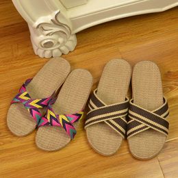 linen slippers summer home indoor sandals Women men's unisex spring autumn couples guests flax Casual Slides Multi-style Female Y0804
