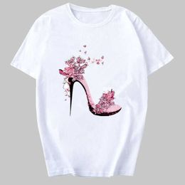 Women 2020 Summer Short Sleeve Floral Shoe Fashion Lady T-shirts Top T Shirt Ladies Womens Graphic Female Tee T-Shirt X0527