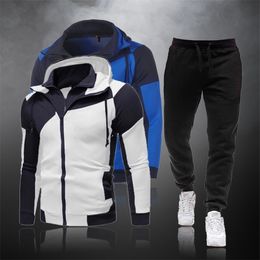 Casual Tracksuit Men Sets Hoodies And Pants 2 Piece/Sets Zipper Hooded Sweatshirt Outfit Sportswear Male Suit Clothing 210722