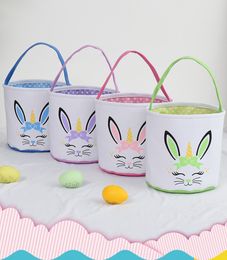 2022 Easter Rabbit Bucket Festive Bunny Bow Print Basket Festival Eggs Storage Bag Polka Dot Decoration Gift Bags Party Supplies