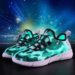 Unclejerry Fiber Optik USB Şarj Glow Ayakkabı Erkek Kız Ayakkabı Hafif Koşu Sneakers LED Işık Yaz Ayakkabı 210306
