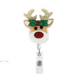 Christmas Decoration Badge Keychain Party Favour Retractable Pull Cartoon ID Badges Holder With Clip Office Supplies LLF12057