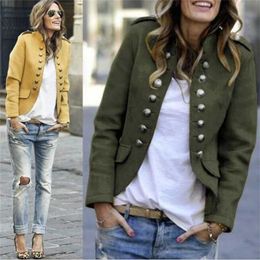 Blazer Women jackets Long Sleeve Row Buckle Self-cultivation Small Suit Loose Yellow Red Coat Pattern Style Femme Mujer 211122