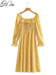 H.sa European and American Summer Wind Women's Floral Flounce Lace-up Long Sleeve Dress Long Dress 1468 210716