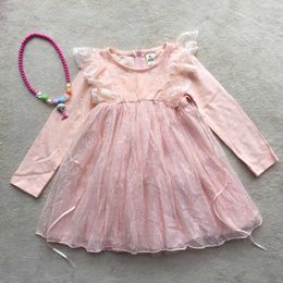 CC pink 1-6Y baby girl splicing tulle lace dress infant toddler princess tutu flying sleeve party children guaze clothing 210529