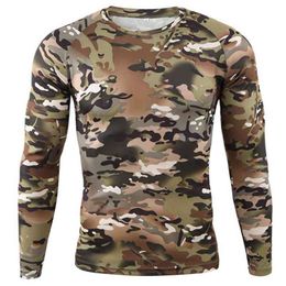 Quick Drying Long Sleeve T-shirt Men Autumn Outdoor Bike Running Fitness Mountaineering Bicycle Round Neck Camouflage T Shirts 210726