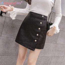 Aelegantmis Summer Elegant Black High Waist Plus Size Pu Leather Skirt Fashion Women Mini Ladies Slim A-line Short s 210607