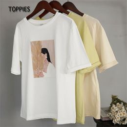 Toppies Art Abstract Printing T-shirts Summer Tops Shorts Sleeve Slim Woman Casual Tee 210623