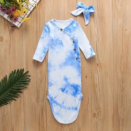 Toddler Sleeping Sacks Tie Dye Baby Swaddle Blanket Headbands 2pcs Sets Long Sleeve Diagonal Buckle Sleeping Bags 5 Designs BT5932