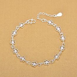 Silver Bracelets Fashion Small Flower Hollow Plum Frosted Bead Bracelet Fine Jewellery