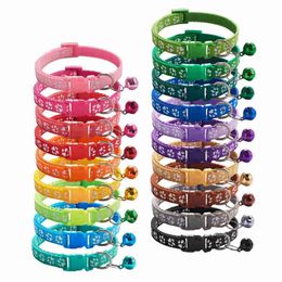 19 Colours Pet Dog Collars Necklace Breakaway Adjustable Puppy Cats Collars With Bell Bling Paw Printed Neck Strap Pet Supplies Decoration