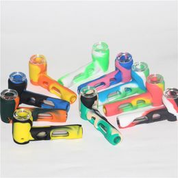 Silicone hand pipes Pyrex Oil Burner Pipes Smoking Spoon Pipe Tobacco Dry Herb For Silicon Bong Glass Bubbler