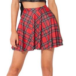 England Style Plaid Print Women Pleated Mini Red Yellow Black Colors Plus Size S To 4xL Skater Skirts 210306