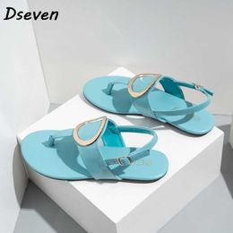 New Fashion Summer Women Sandals With Metal Buckle Flip-flops High Quality PU Comfortable Non slip Design Ladies Shoes Y0721