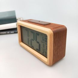 Other Clocks & Accessories Wooden Digital Alarm Clock Smart Night Light With Snooze Date And Temperature Switchable Time