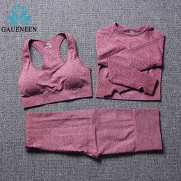 GAUENEEN 3PCS SeamlYoga Set Training FitnSuit Gym Clothing Women Tracksuit Sports Bra Crop Top Leggings Workout Clothes X0629