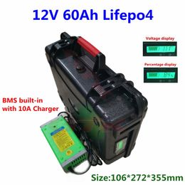rechargeable Portable lifepo4 12V 60ah Lithium battery pack 12v BMS for trolling motor scooter RV solar+10A Charger