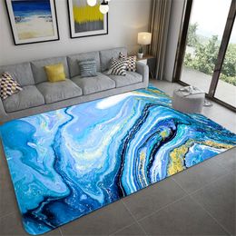 Abstract Blue Marble Carpet 3D For Living Room Nordic Style Rug Beside Table Rectangle Chair Mat Water absorption Bath Floor Mat 210301