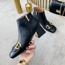 Famous designer mid boots zipper metal women shoes classic thick leather heel fashion diamond ladies boot custom size 34-40 6963