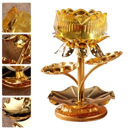 Candle Holders 1pc Lotus Design Candlestick Stand Alloy Temple Candleholder (Yellow)