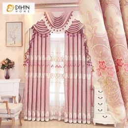 Curtain & Drapes European Royal Valance Pink Colour Floral Embroidered Blackout Curtains Customised Window