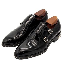 Classic Buckle Rivets Wedding Dress Shoes Flat heel Rivets Monk Strap Formal Business Shoe Male Oxfords